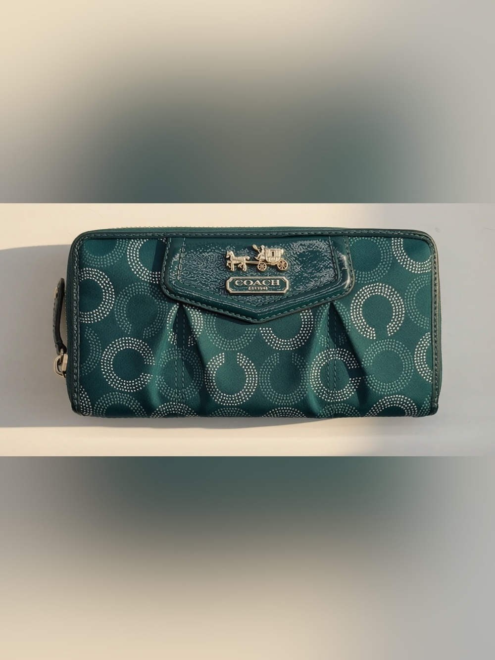 Vintage Coach Teal Signature C Zip Around Continental Wallet Gold Hardware Y2K - Picture 2 of 8